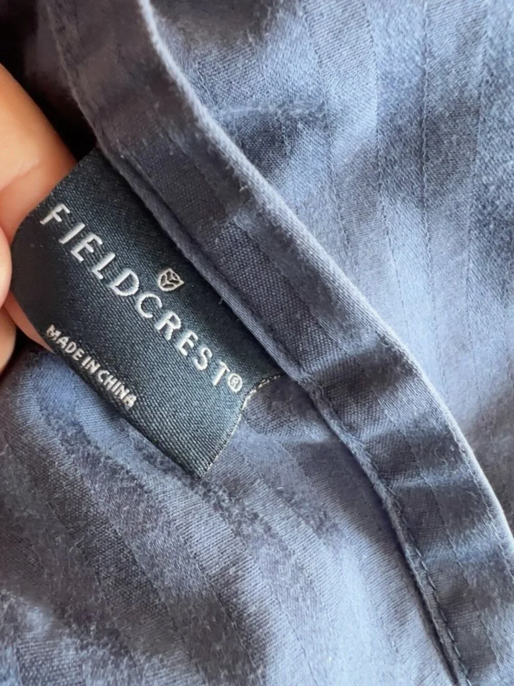 FIELDCREST QUEEN Flat Sheet Blue Jacquard Stripe 100% Cotton 99x99 LUX Bedding
